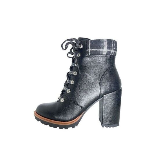 SUN STONE Womens Black Lace Up Octavia Round Toe Block Heel Hiking Boots 7 M - Picture 6 of 14